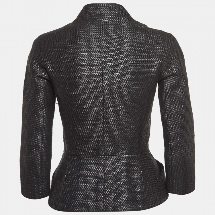 Pre Owned Christian Dior Black Textured Cotton Blend Bar Jacket S