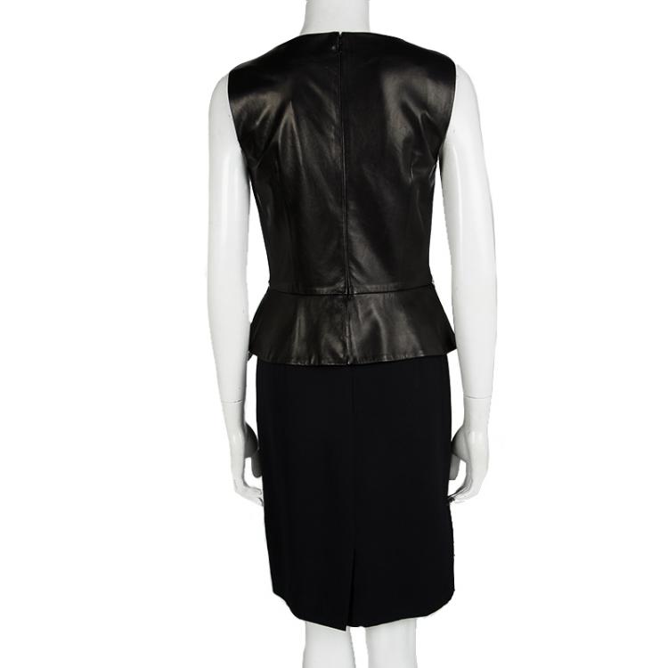 Pre Owned Dior Black Leather Peplum Sleeveless Dress M