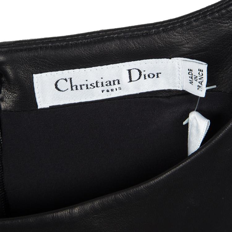Pre Owned Dior Black Leather Peplum Sleeveless Dress M