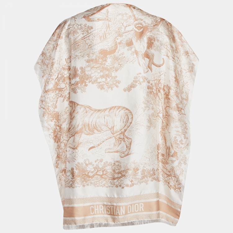 Pre Owned Dior Beige Printed Silk Poncho 