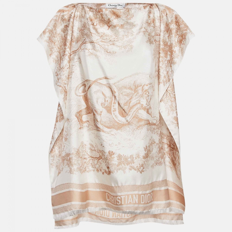 Pre Owned Dior Beige Printed Silk Poncho 