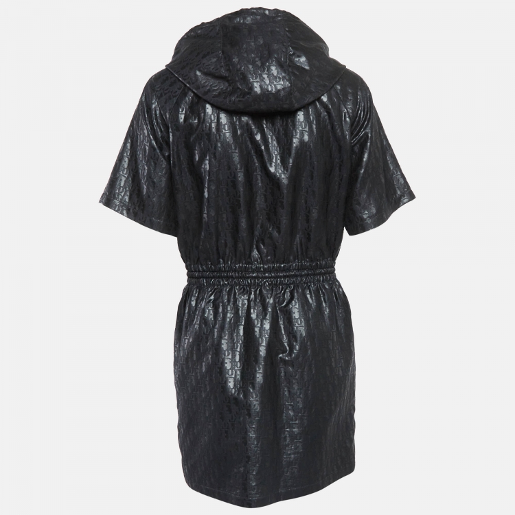Pre Owned Dior Black Monogram Patterned Cotton Blend Hooded Mini Dress S