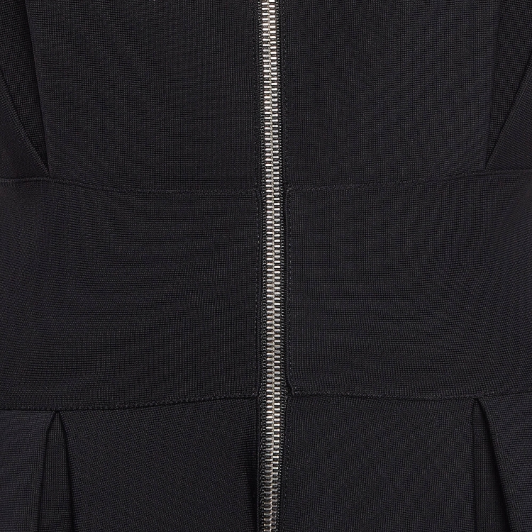 Pre Owned Christian Dior Black Knit Zip Front Midi Dress M