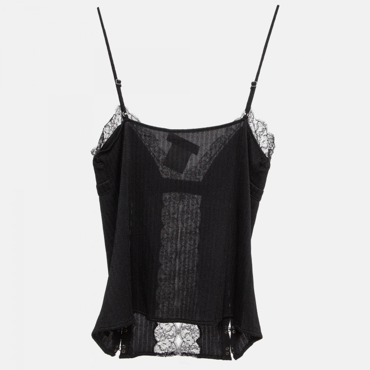 Pre Owned Christian Dior Boutique Black Stretch Knit Lace Detail Camisole L