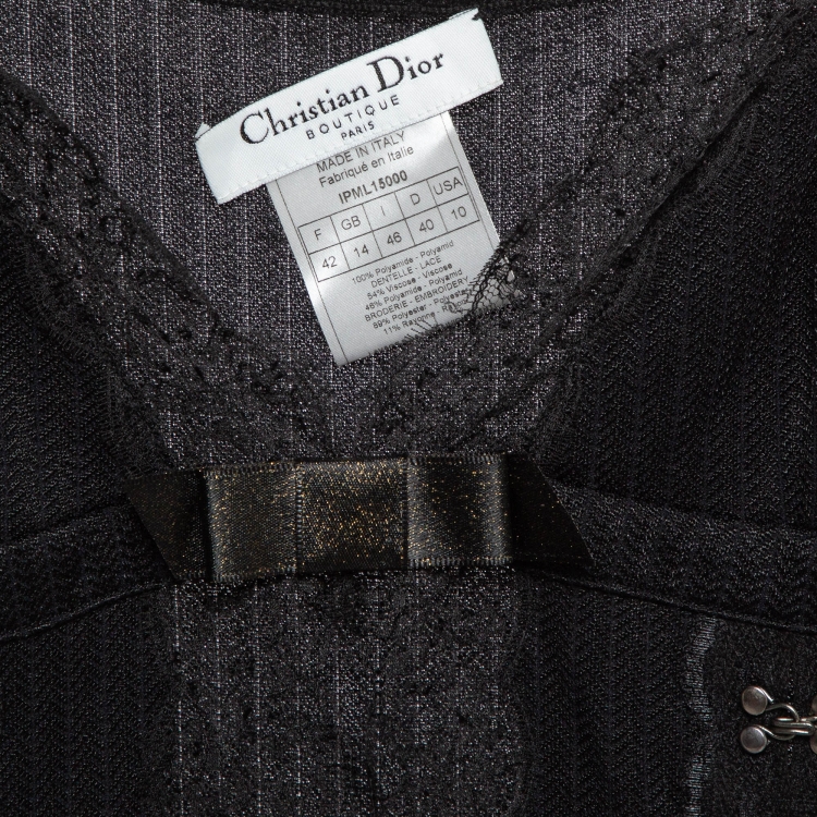 Pre Owned Christian Dior Boutique Black Stretch Knit Lace Detail Camisole L