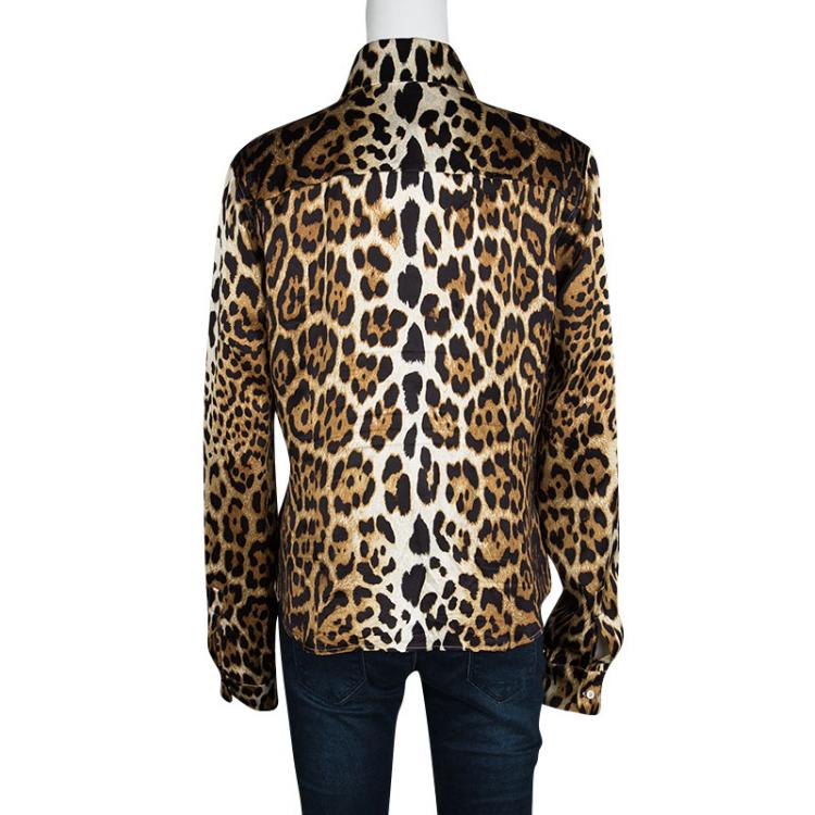 Pre Owned Dior Leopard Print Silk Long Sleeve Button Front Shirt L
