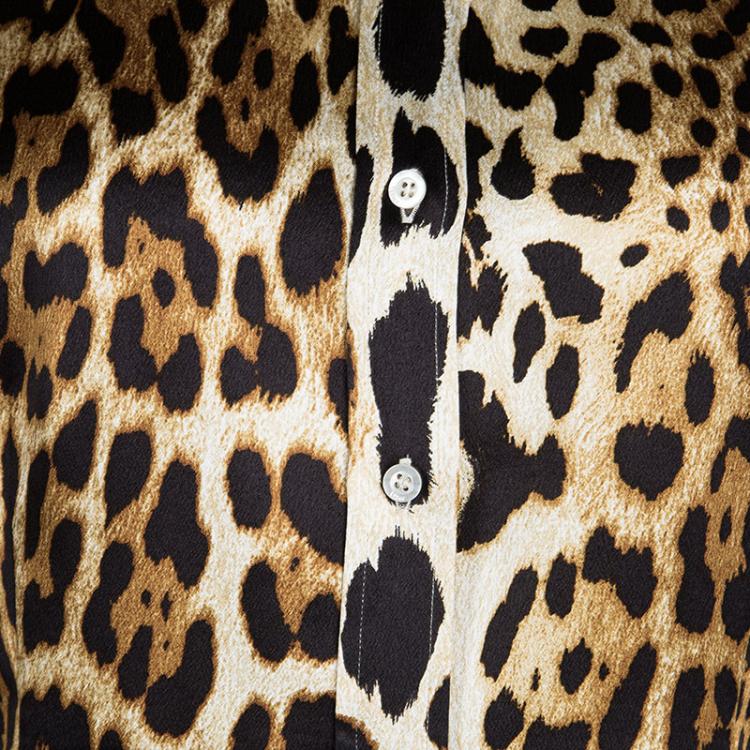 Pre Owned Dior Leopard Print Silk Long Sleeve Button Front Shirt L