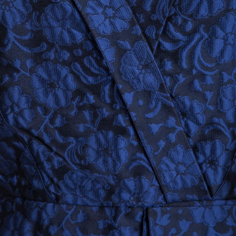 Pre Owned Dior Navy Blue Floral Jacuqard Contrast Lined V-Neck Sleeveless Dress S