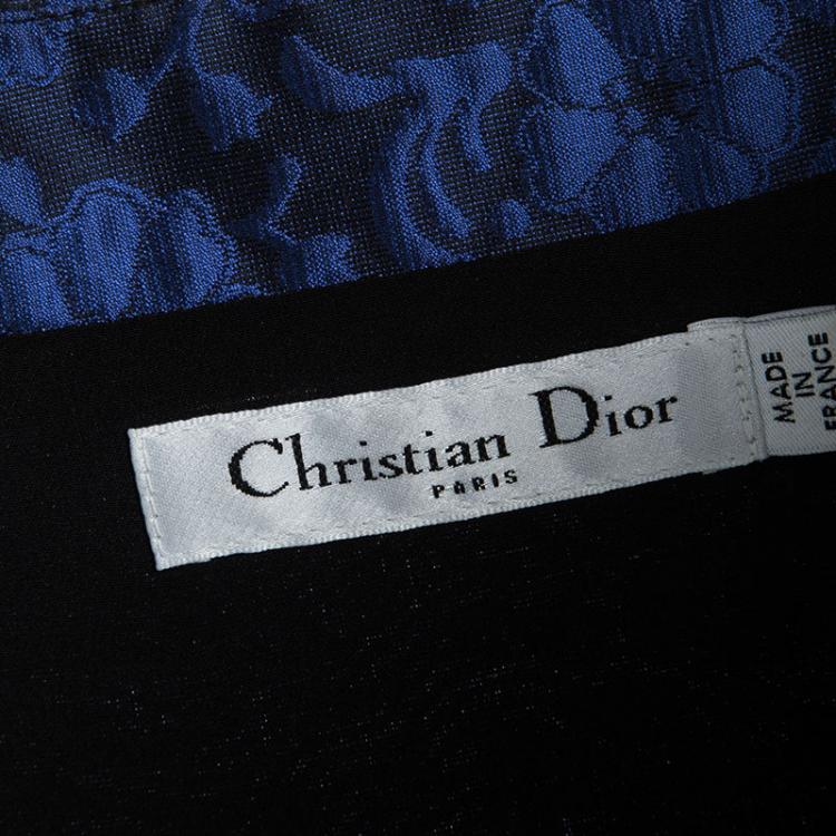 Pre Owned Dior Navy Blue Floral Jacuqard Contrast Lined V-Neck Sleeveless Dress S