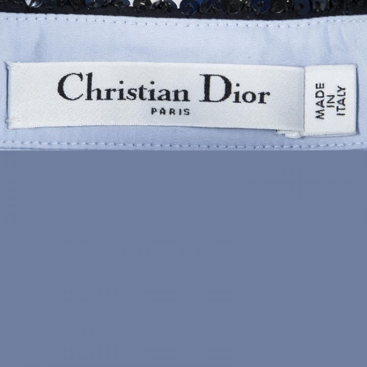 Pre Owned Dior Blue Sequined Collar Contrast Cuff Detail Long Sleeve Shirt S