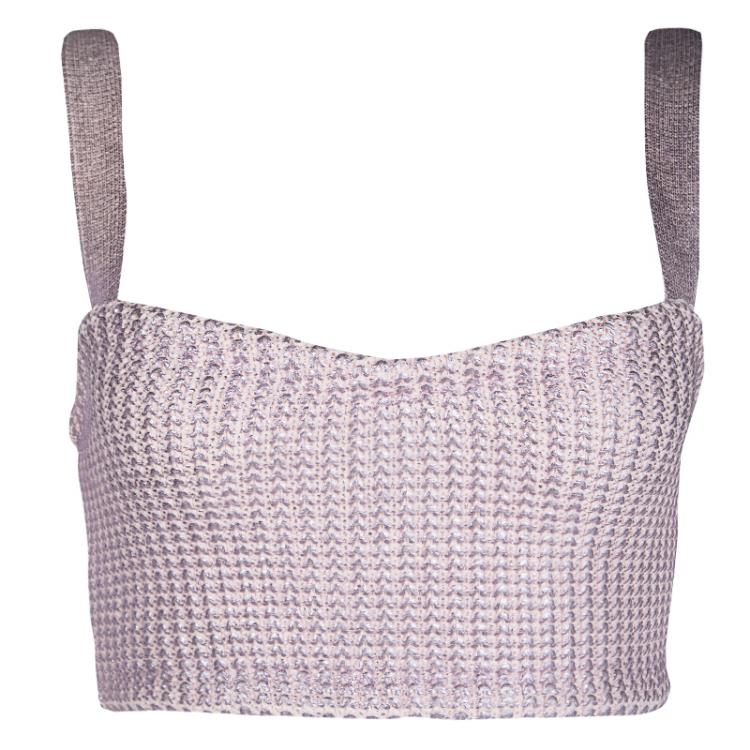 Pre Owned Dior Metallic Pink Foil Printed Knit Bustier Top S