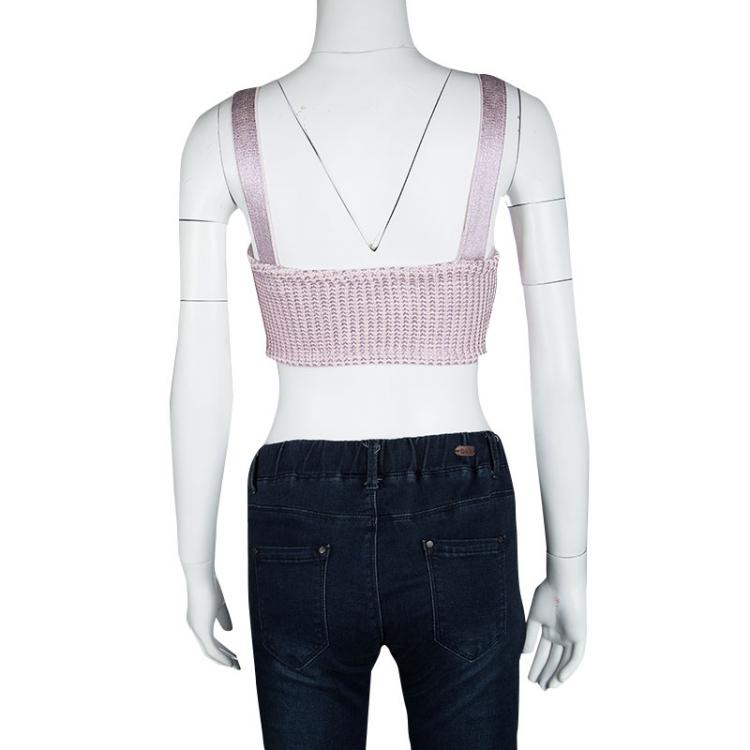 Pre Owned Dior Metallic Pink Foil Printed Knit Bustier Top S