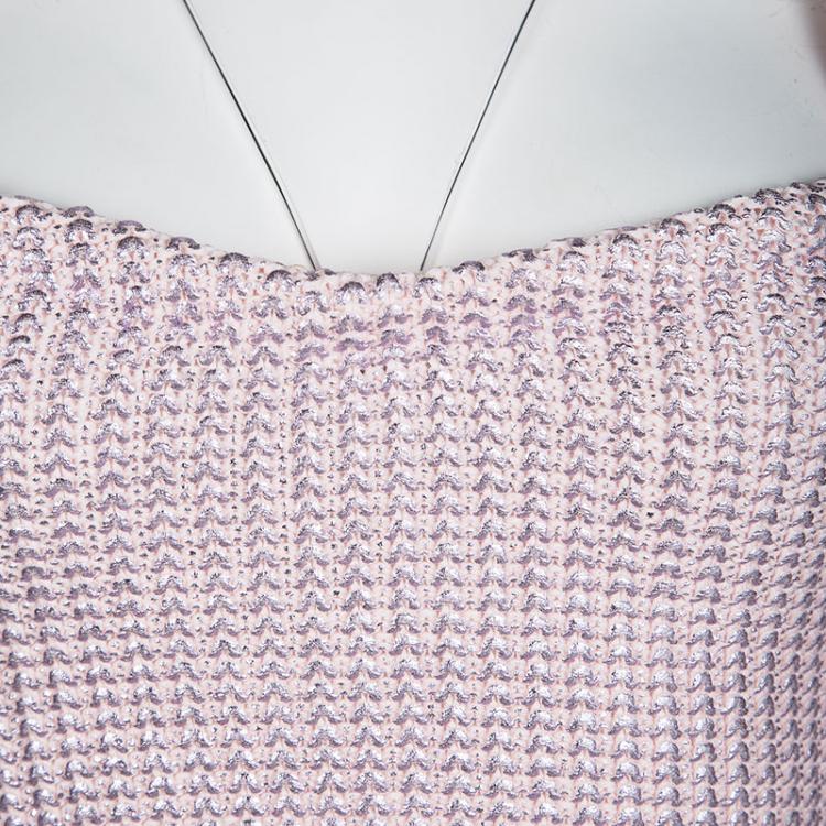 Pre Owned Dior Metallic Pink Foil Printed Knit Bustier Top S