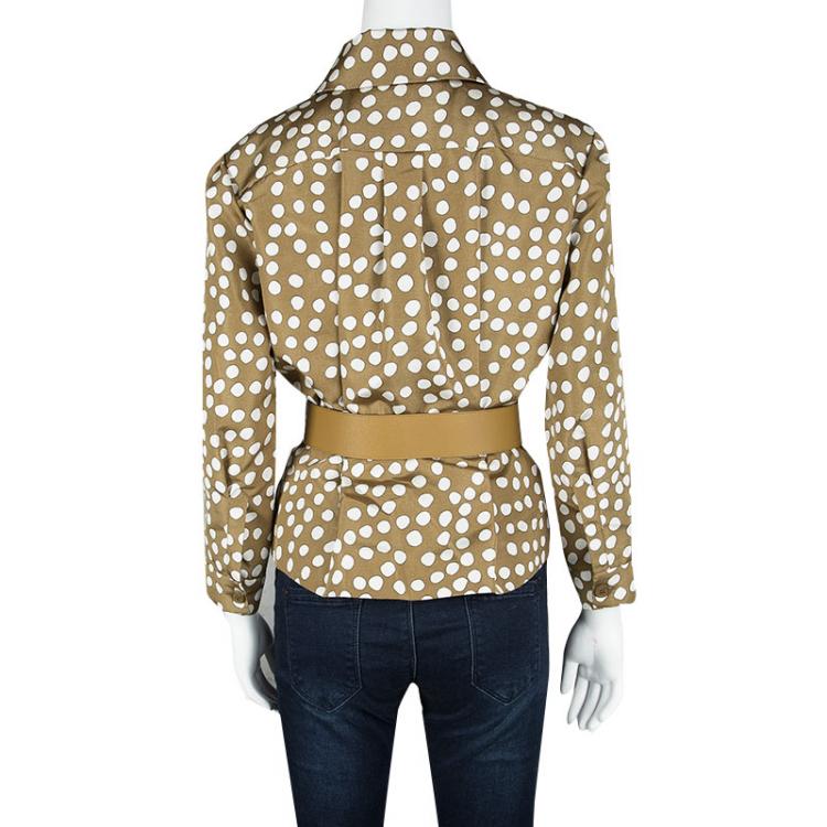 Pre Owned Dior Brown Polka Dotted Silk Calfskin Leather Belt Detail Tailored Jacket S