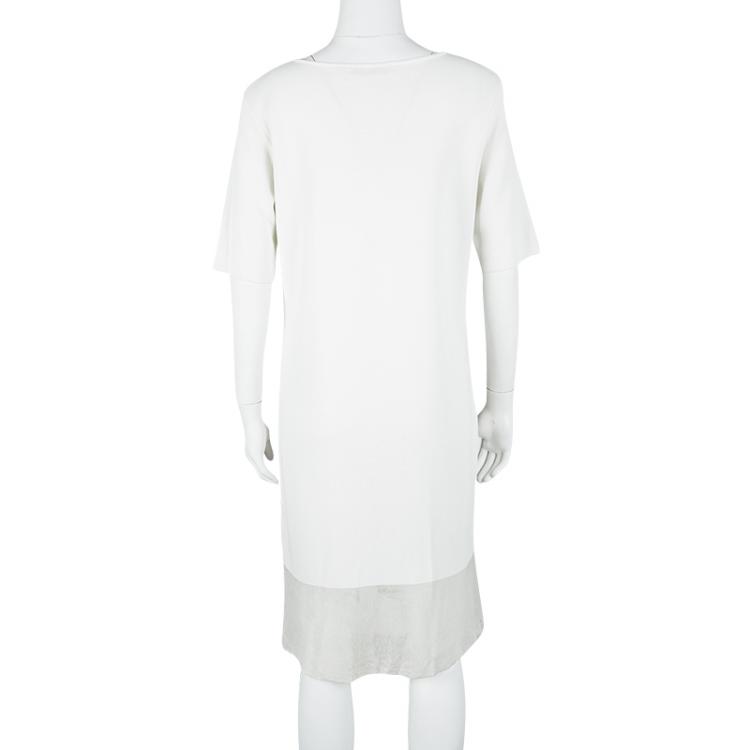 Pre Owned Dior White Knit Mesh Detail Short Sleeve Dress S
