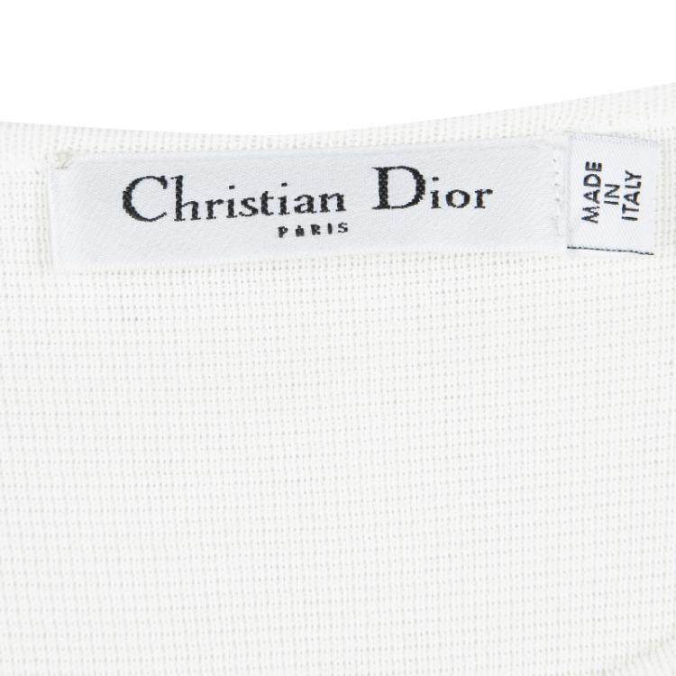 Pre Owned Dior White Knit Mesh Detail Short Sleeve Dress S
