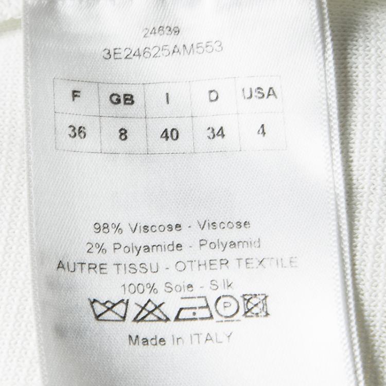 Pre Owned Dior White Knit Mesh Detail Short Sleeve Dress S