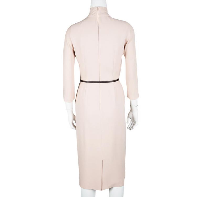 Pre Owned Dior Pale Pink Silk Belted Long Sleeve Dress S