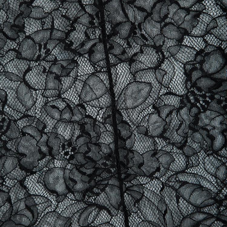 Pre Owned Dior Black Floral Lace Sheer Long Sleeve Top M