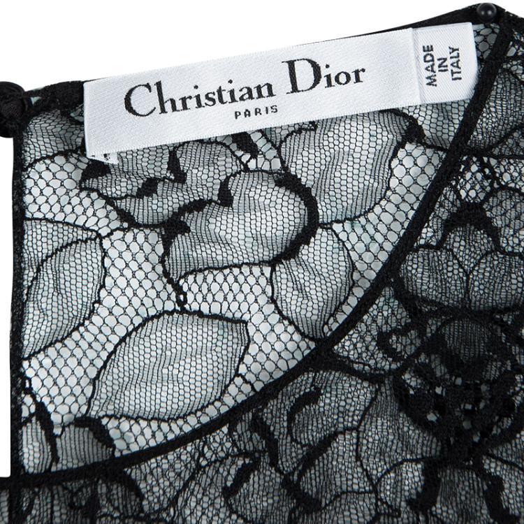 Pre Owned Dior Black Floral Lace Sheer Long Sleeve Top M