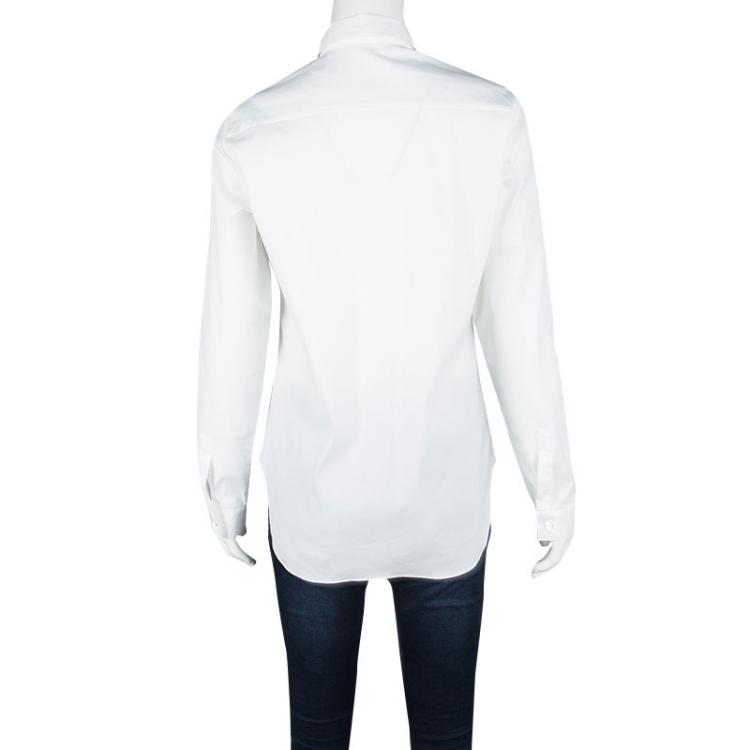 Pre Owned Dior White Embellished Wool Applique  Long Sleeve Shirt S