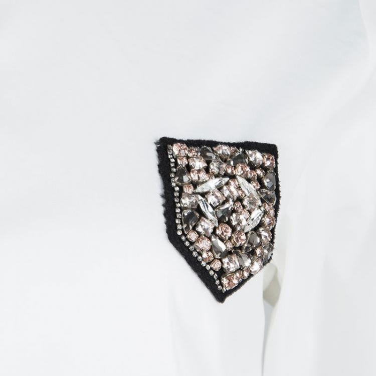 Pre Owned Dior White Embellished Wool Applique  Long Sleeve Shirt S