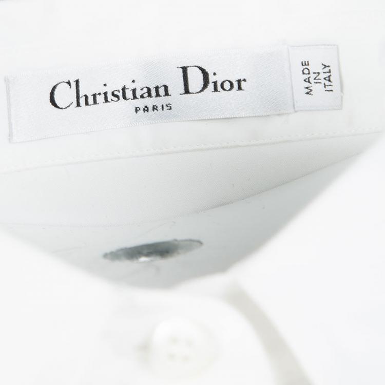 Pre Owned Dior White Embellished Wool Applique  Long Sleeve Shirt S