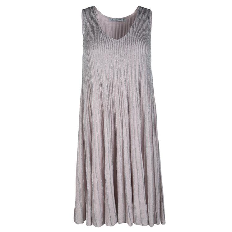Pre Owned Dior Metallic Blush Pink Lurex Knit Sleeveless A-Line Dress S