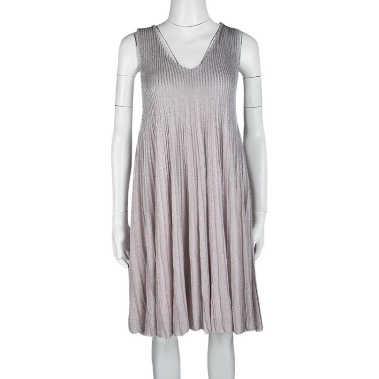 Pre Owned Dior Metallic Blush Pink Lurex Knit Sleeveless A-Line Dress S