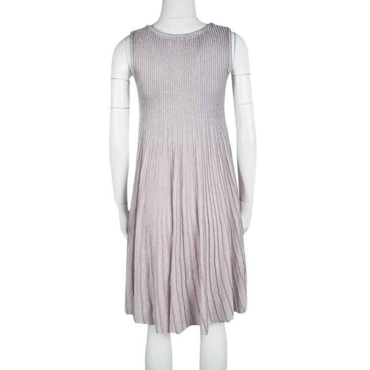 Pre Owned Dior Metallic Blush Pink Lurex Knit Sleeveless A-Line Dress S