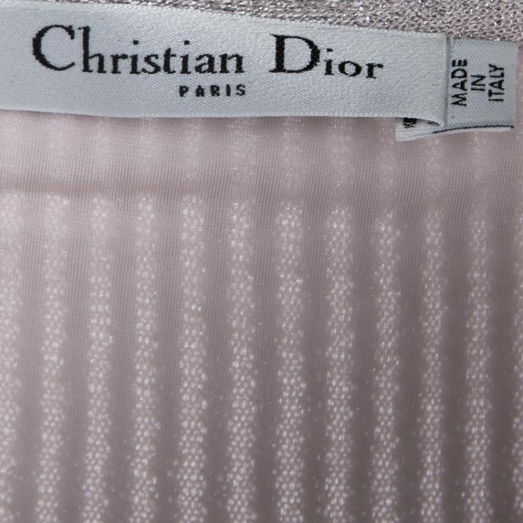 Pre Owned Dior Metallic Blush Pink Lurex Knit Sleeveless A-Line Dress S
