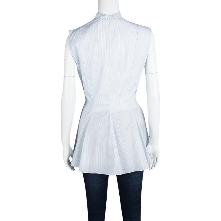 Pre Owned Dior Blue and White Striped Cotton Flared Bottom Sleeveless Long Shirt M