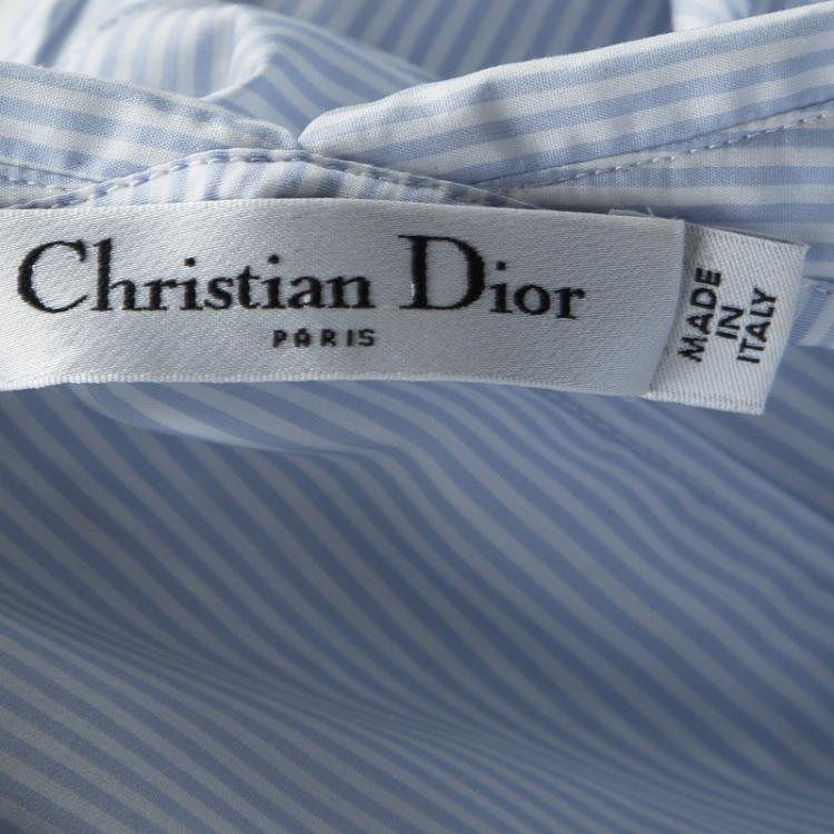 Pre Owned Dior Blue and White Striped Cotton Flared Bottom Sleeveless Long Shirt M
