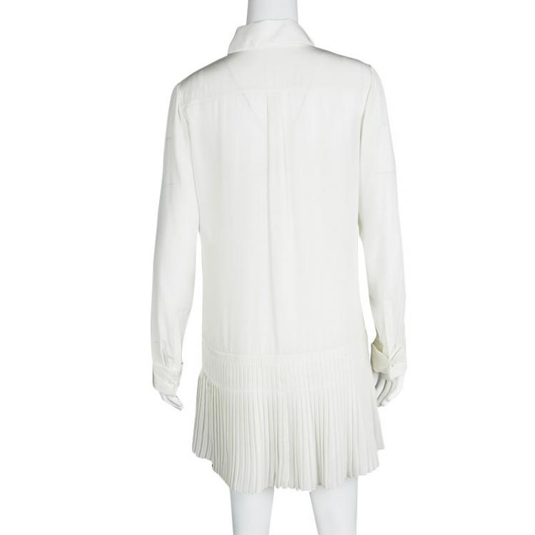 مملوكة مسبقًا Dior Off White Silk Pleated Bottom Long Sleeve Shirt Dress S
