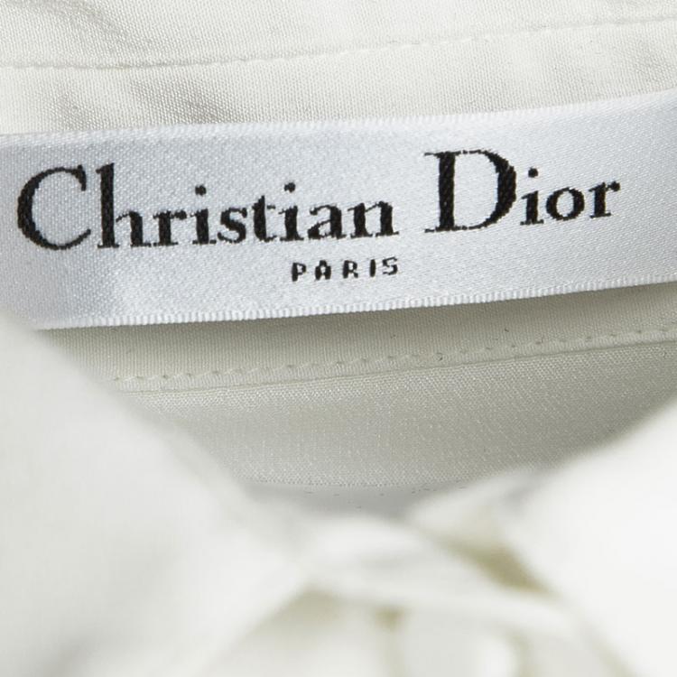 مملوكة مسبقًا Dior Off White Silk Pleated Bottom Long Sleeve Shirt Dress S
