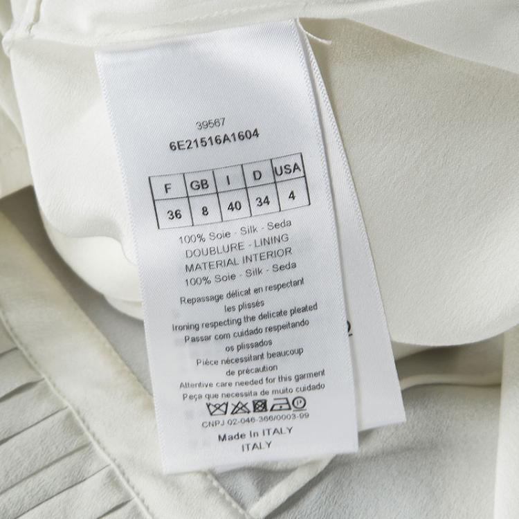 مملوكة مسبقًا Dior Off White Silk Pleated Bottom Long Sleeve Shirt Dress S