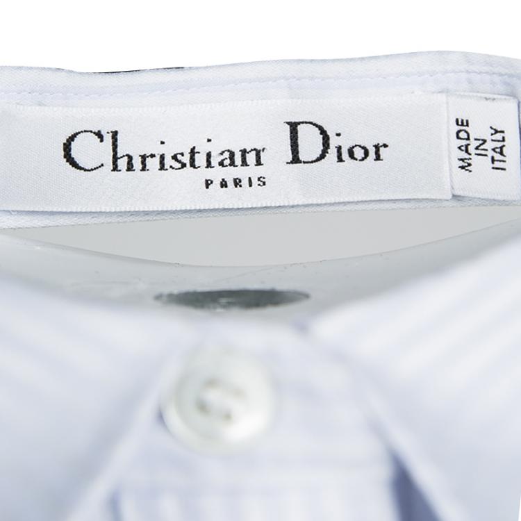 Pre Owned Dior SS'14 Blue Striped Cotton Button Detail Long Sleeve Shirt Dress M