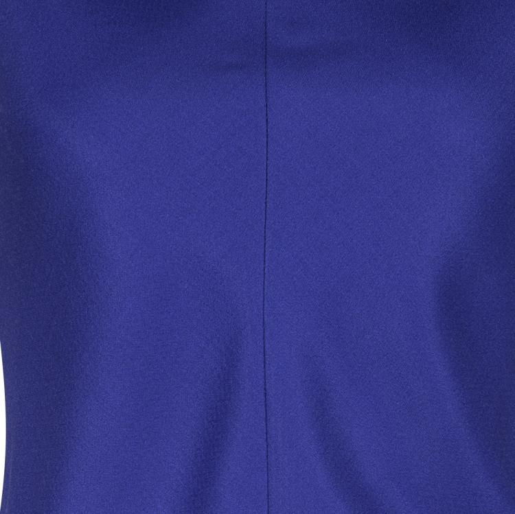 Pre Owned Dior Cobalt Blue Silk Wool Ruffled Bottom Sleeveless Dress M