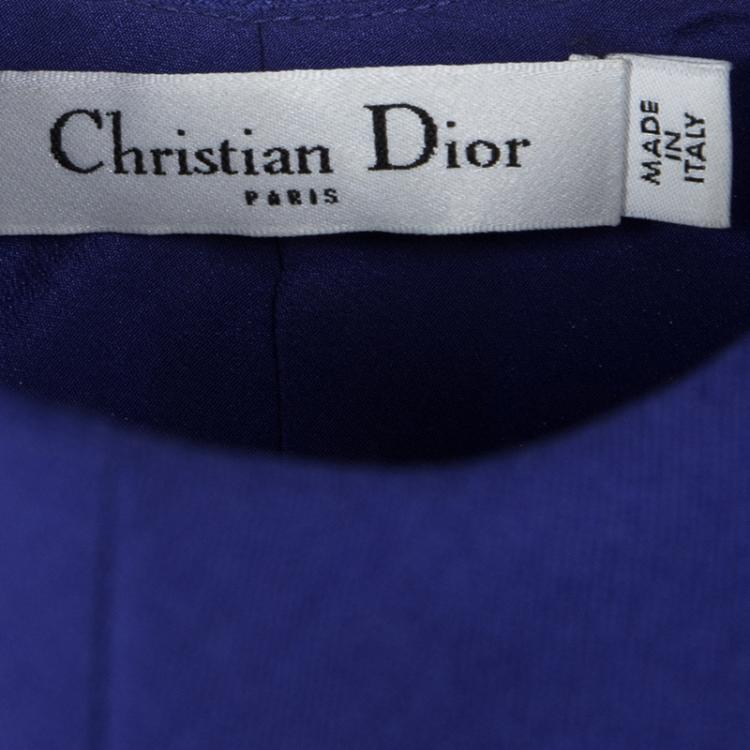 Pre Owned Dior Cobalt Blue Silk Wool Ruffled Bottom Sleeveless Dress M