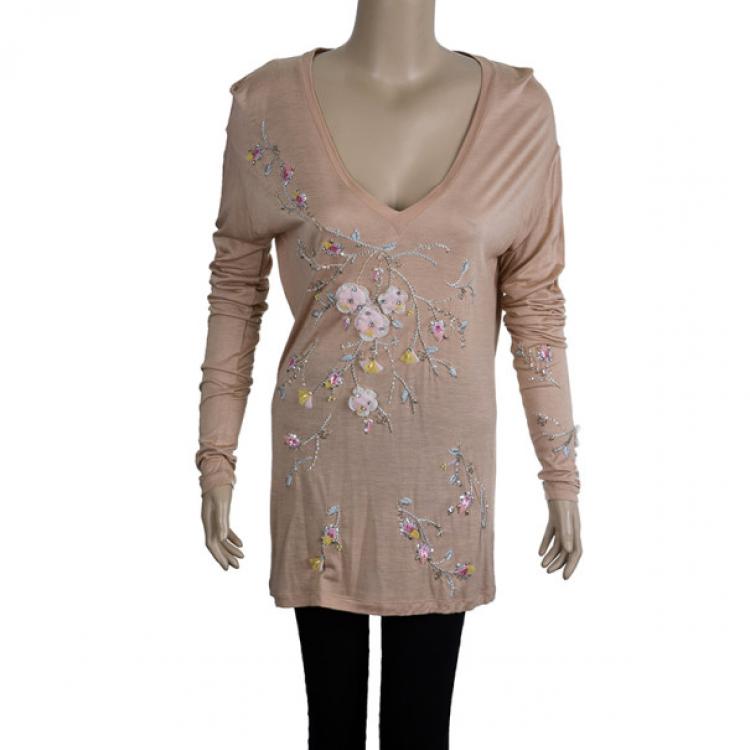 Pre Owned Dior Peach Sequin Embellished Top S