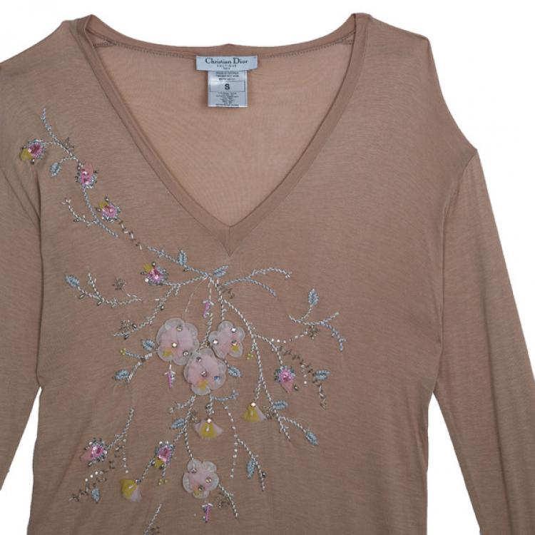 Pre Owned Dior Peach Sequin Embellished Top S