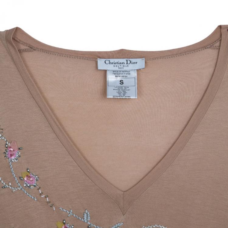 Pre Owned Dior Peach Sequin Embellished Top S