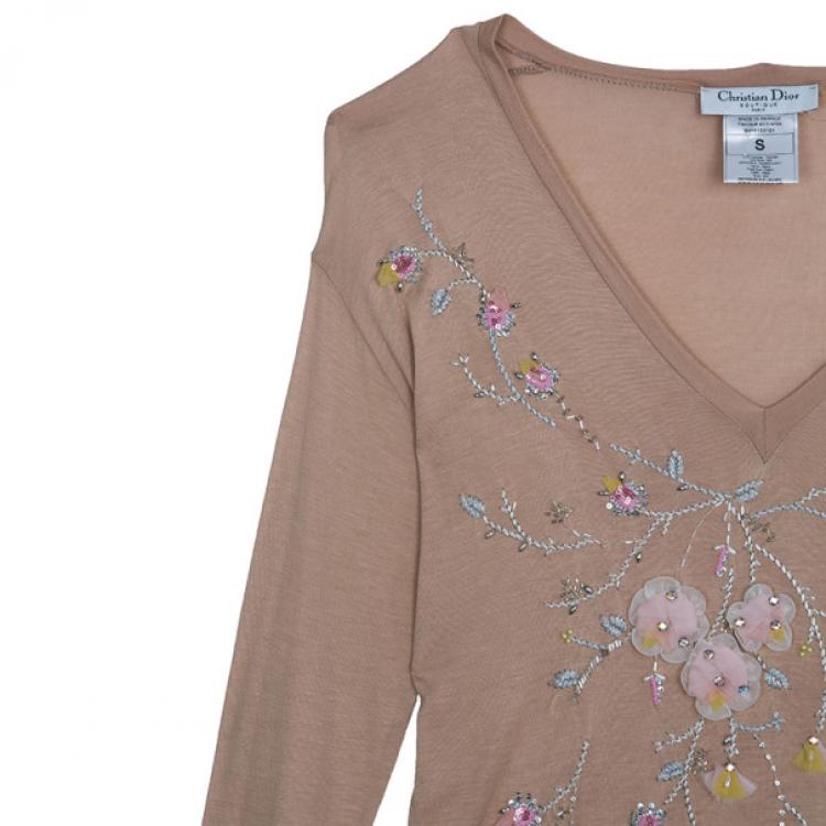 Pre Owned Dior Peach Sequin Embellished Top S