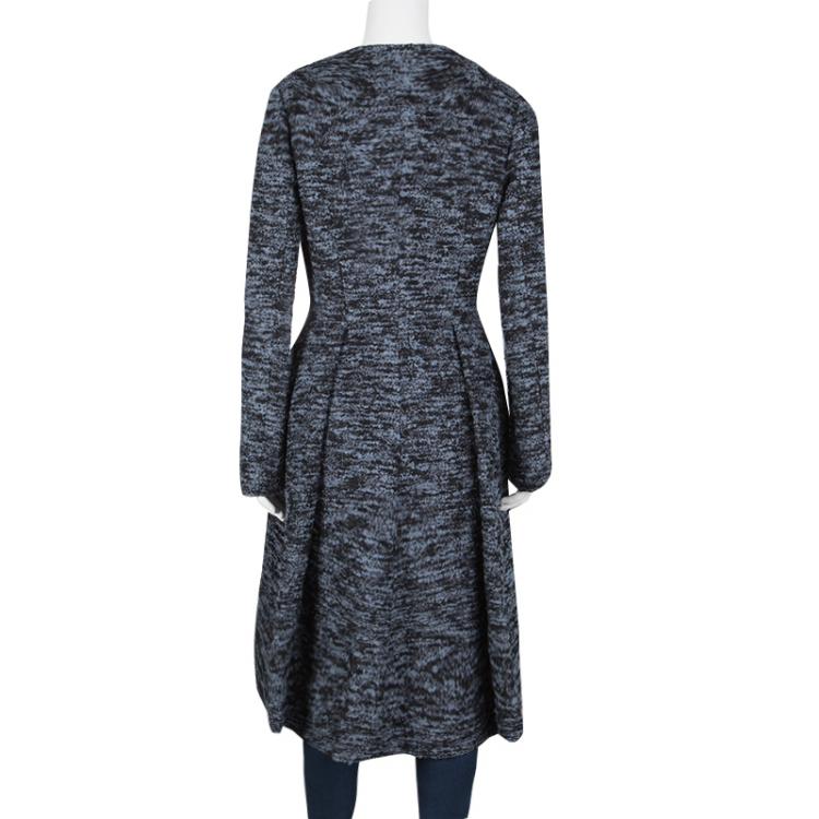 Pre Owned Dior Blue and Black Textured Coat Dress M