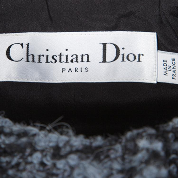 Pre Owned Dior Blue and Black Textured Coat Dress M