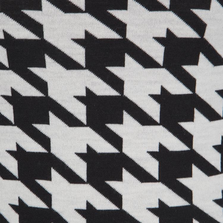 Pre Owned Dior Monochrome Houndstooth Pattern Wool Dress M
