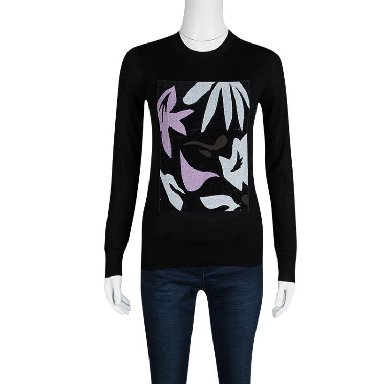 Pre Owned Dior Black Sequined Panel Detail Cashmere Sweater M