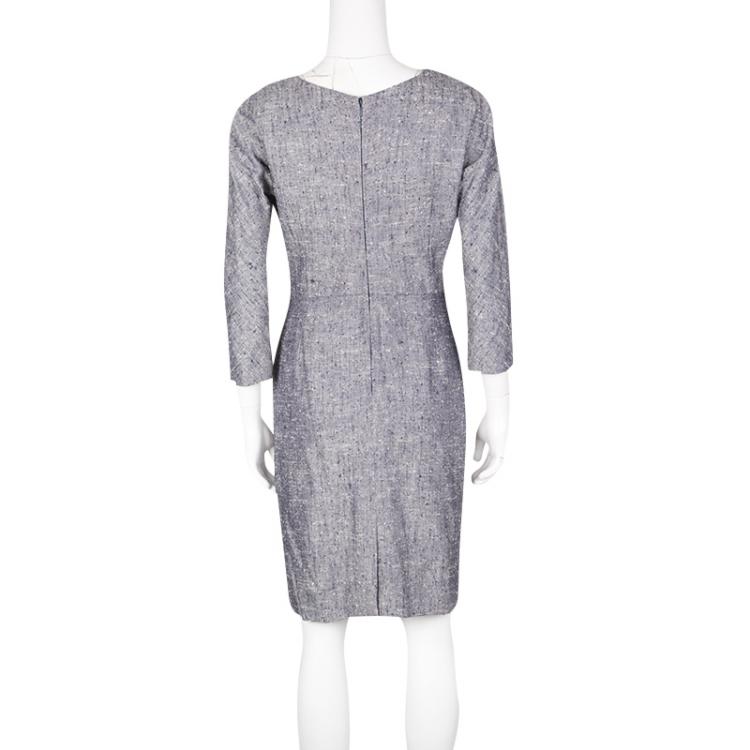 مملوكة مسبقًا Dior Navy Blue Textured Silk Ruched V-Neck Dress M
