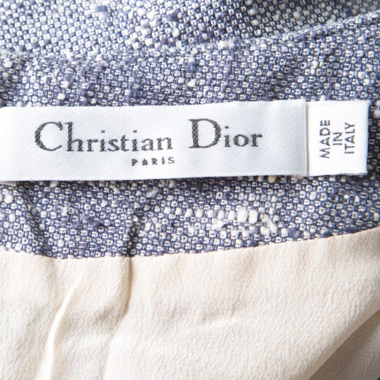 مملوكة مسبقًا Dior Navy Blue Textured Silk Ruched V-Neck Dress M
