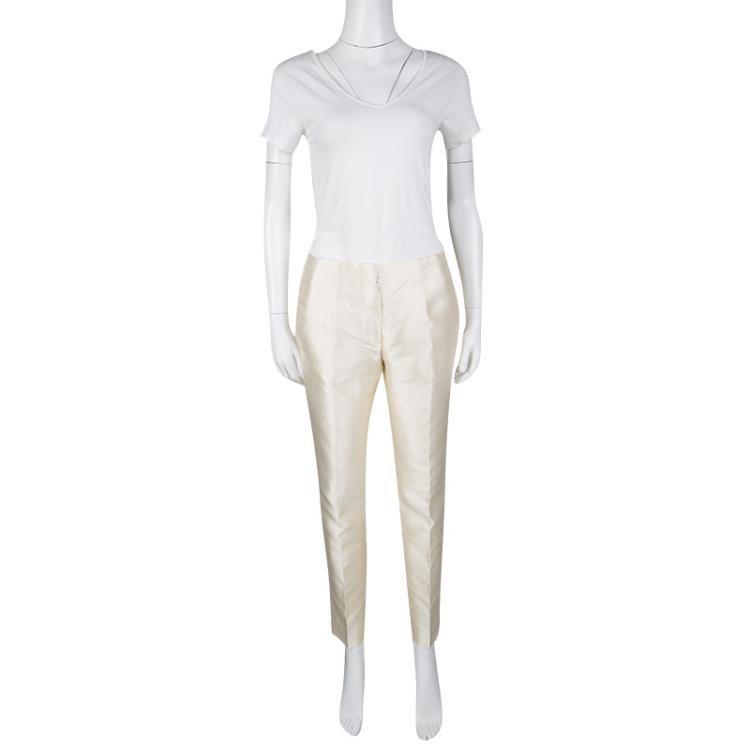 Pre Owned Dior Cream Silk Pants M